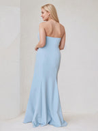 A Line Dusty Blue Chiffon Off the Shoulder Sleeveless Floor Length Dress With Bows