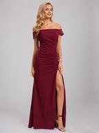 Trumpet/Mermaid Off the Shoulder Floor-Length Stretch Crepe Bridesmaid Dress With Ruffle