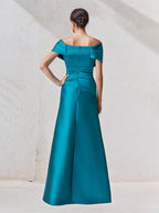 A-Linien Schulterfreies bodenlanges Satin Kleid für die Mutter der Braut