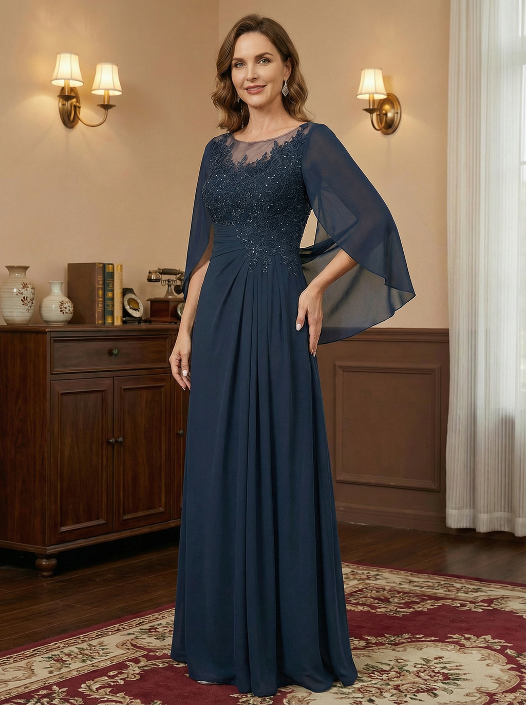 A-Linien/Prinzessin Ausschnitt bodenlanges Mutter der Braut Kleid mit Plissees & Pailletten