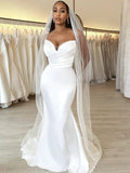 Sweetheart Ruched Satin Simple Mermaid Wedding Dress