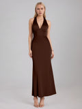 Moca Coco Sheath/Column Satin Halter Neck Sleeveless Ankle Length Dress