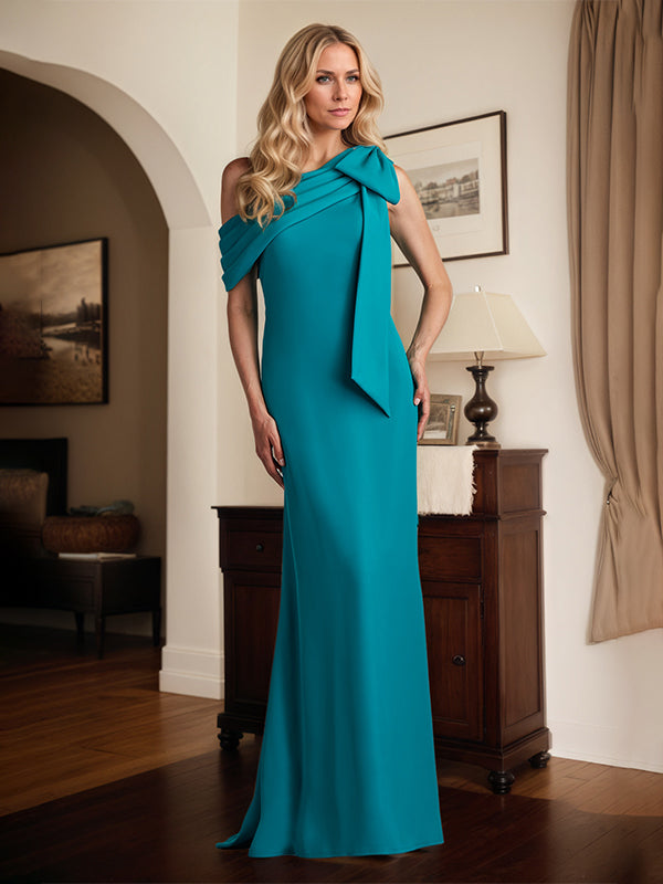 Robe trompette/sirène asymétrique longue en crêpe stretch avec nœud