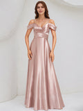 A Line Dusty Rose Satin Spaghetti Straps Sleeveless Floor Length Dress