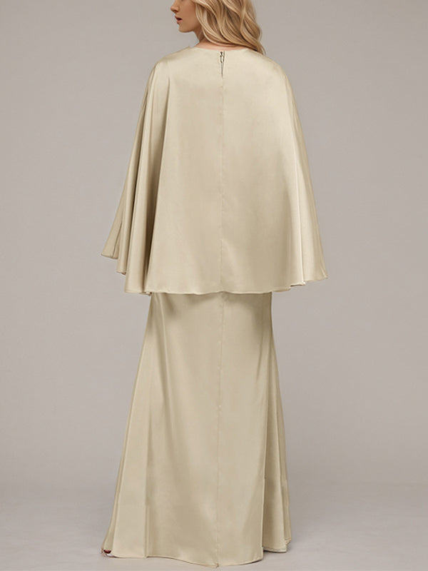 Sand A-Line V-Neck Floor-Length Satin Bridesmaid Dress