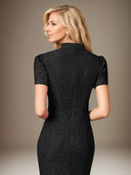 Black Chiffon Bow Tie Neckline Short Sleeves Floor Length Dress With Appliques