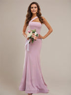Sheath/Column Stretch Crepe Ruffles One-Shoulder Sleeveless Floor-Length Bridesmaid Dresses
