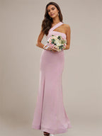 Sheath/Column Stretch Crepe Ruffles One-Shoulder Sleeveless Floor-Length Bridesmaid Dresses