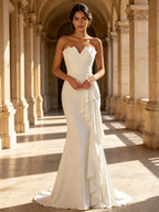 Strapless Structured Pleated Sweetheart Mermaid Evening Dress