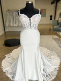 Satin Backless Sweetheart Mermaid Wedding Dress With Lace Train