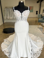 Satin Backless Sweetheart Mermaid Wedding Dress With Lace Train