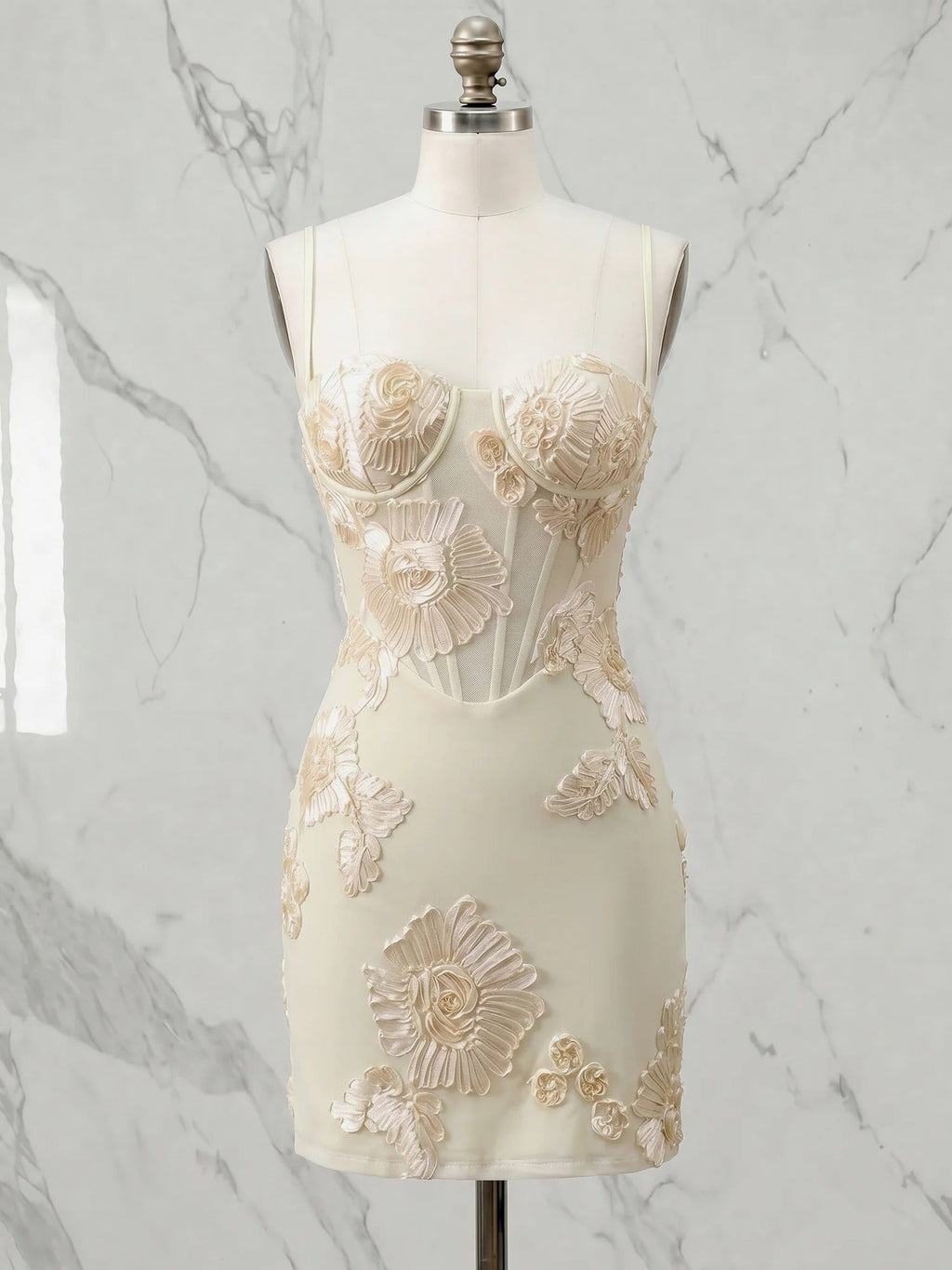 Romantic Butter Yellow Floral Embroidered Short Corset Homecoming Dress