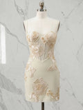 Romantic Butter Yellow Floral Embroidered Short Corset Homecoming Dress