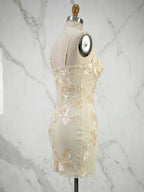 Romantic Butter Yellow Floral Embroidered Short Corset Homecoming Dress
