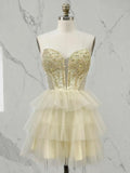 Strapless Sweetheart Beaded Tiered Ruffle Mini Homecoming Dresses