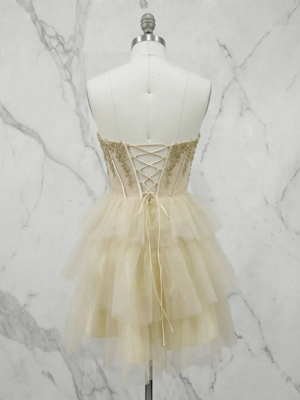 Strapless Sweetheart Beaded Tiered Ruffle Mini Homecoming Dresses