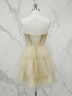 Strapless Sweetheart Beaded Tiered Ruffle Mini Homecoming Dresses
