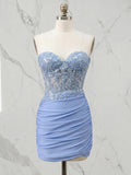 Strapless Sweetheart Floral Embroidery Tulle Short Homecoming Dresses