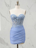 Strapless Sweetheart Floral Embroidery Tulle Short Homecoming Dresses