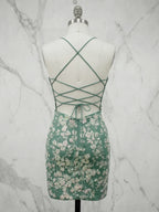 V-Neck Floral Embroidery Lace-Up Back Short Bodycon Homecoming Dresses