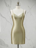 V-Neck Satin Lace-Up Back Mini Bodycon Homecoming Dresses
