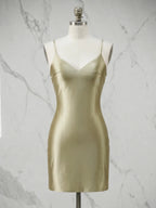V-Neck Satin Lace-Up Back Mini Bodycon Homecoming Dresses