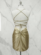 V-Neck Satin Lace-Up Back Mini Bodycon Homecoming Dresses
