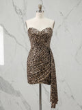 Sweetheart Leopard Sequin Wrap Mini Homecoming Dresses