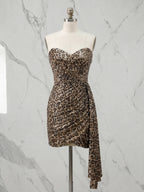 Sweetheart Leopard Sequin Wrap Mini Homecoming Dresses