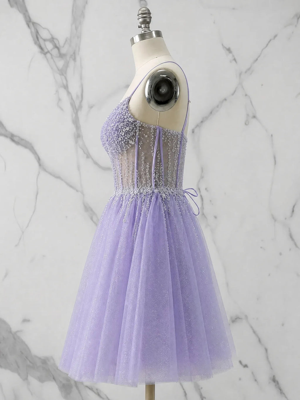 V-Neck Crystal Beaded Corset Tulle Mini Homecoming Dresses