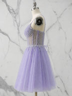 V-Neck Crystal Beaded Corset Tulle Mini Homecoming Dresses