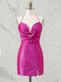 V-Neck Beaded Corset Sequin Mini Homecoming Dresses with Slit