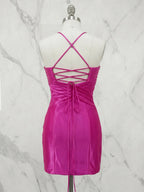 V-Neck Beaded Corset Sequin Mini Homecoming Dresses with Slit