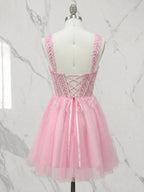 V-Neck Beaded Sequin Satin Bodycon Mini Homecoming Dresses