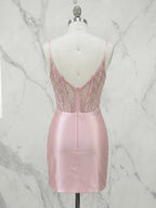 Beaded Corset Satin Mini Homecoming Dresses with Slit