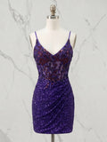 V-Neck Beaded Sequins Homecoming Dresses