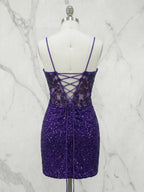 V-Neck Beaded Sequins Homecoming Dresses