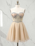 Strapless Crystal Embellished Sheer Corset Homecoming Dress