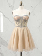Strapless Crystal Embellished Sheer Corset Homecoming Dress