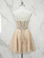 Strapless Crystal Embellished Sheer Corset Homecoming Dress