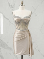 Sweetheart Sheer Corset Satin Mini Homecoming Dresses