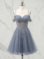 Off-the-Shoulder Lace-Up Tulle Homecoming Dresses