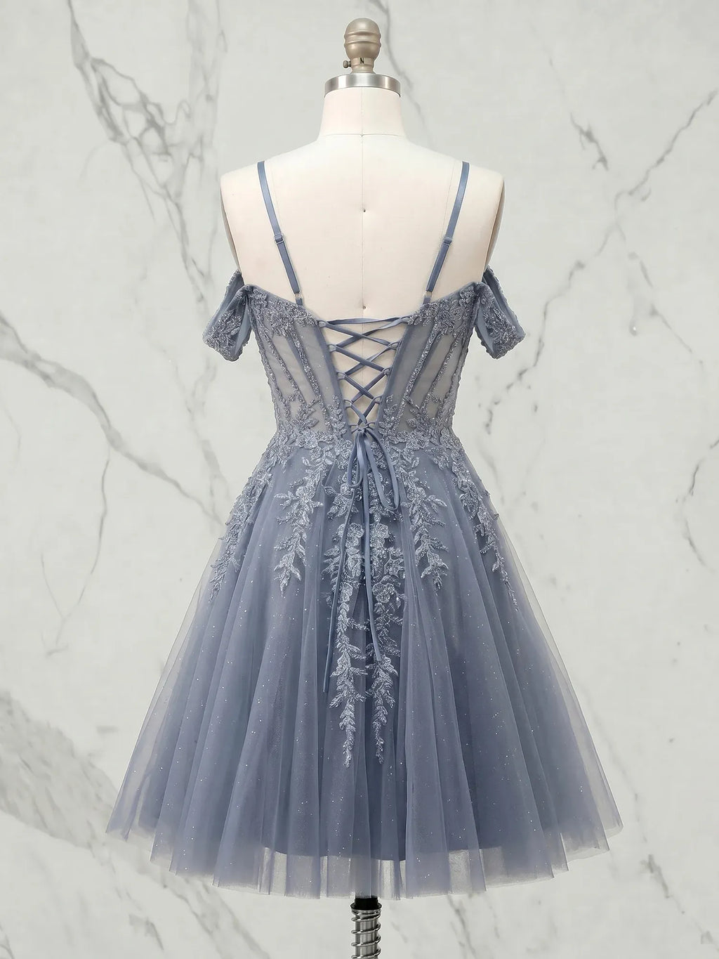 Off-the-Shoulder Lace-Up Tulle Homecoming Dresses