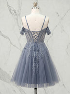 Off-the-Shoulder Lace-Up Tulle Homecoming Dresses