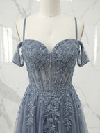Off-the-Shoulder Lace-Up Tulle Homecoming Dresses