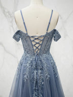 Off-the-Shoulder Lace-Up Tulle Homecoming Dresses