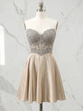 Strapless Embroidered Satin A-Line Mini Homecoming Dresses