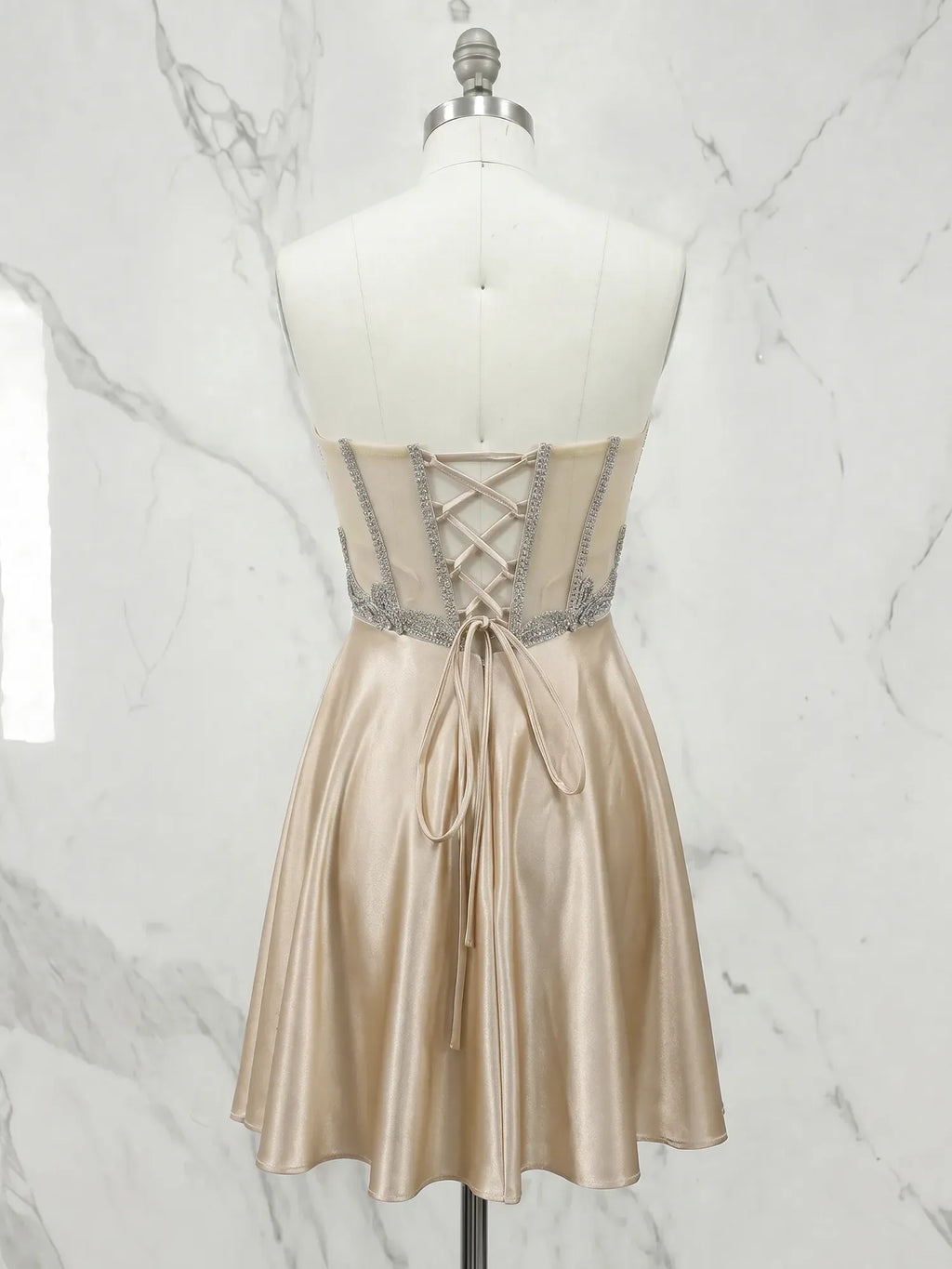 Strapless Embroidered Satin A-Line Mini Homecoming Dresses