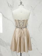 Strapless Embroidered Satin A-Line Mini Homecoming Dresses