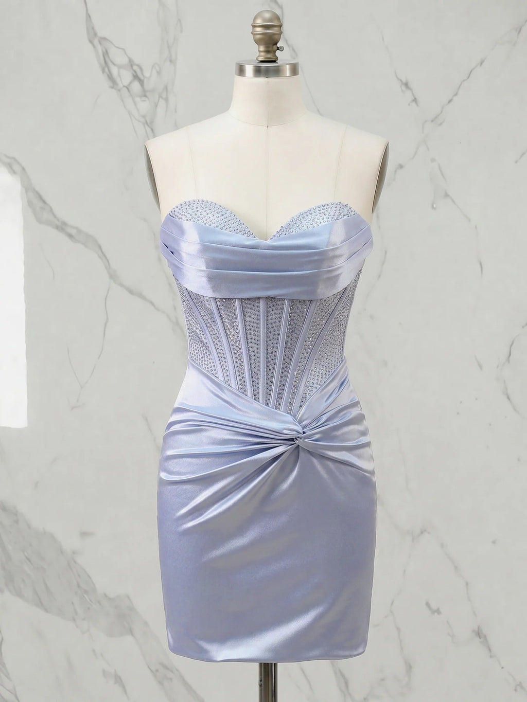 Strapless Corset Bodice Mini Homecoming Dress with Ruched Skirt